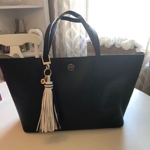 Tory Burch Pebbled Leather Tote Bag with Tassel